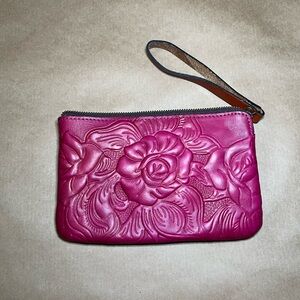 Patricia Nash Leather Wristlet in Fuchsia